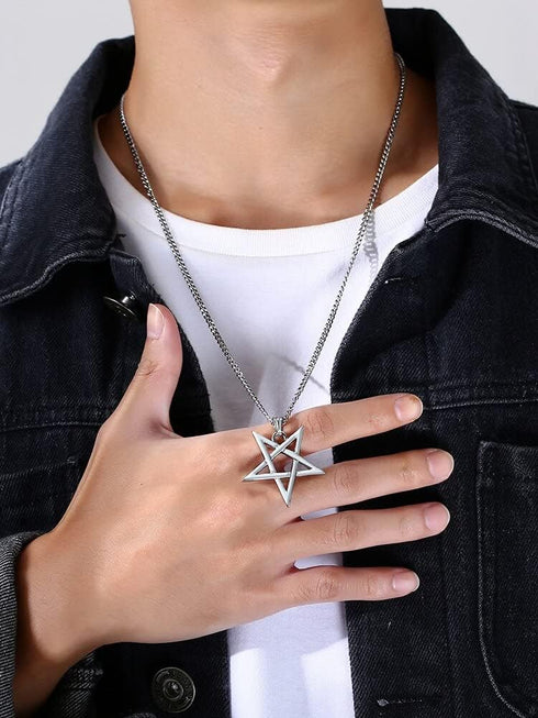 Stainless Steel Inverted Pentagram Inverted Star Pentacle Necklace and Pendant...