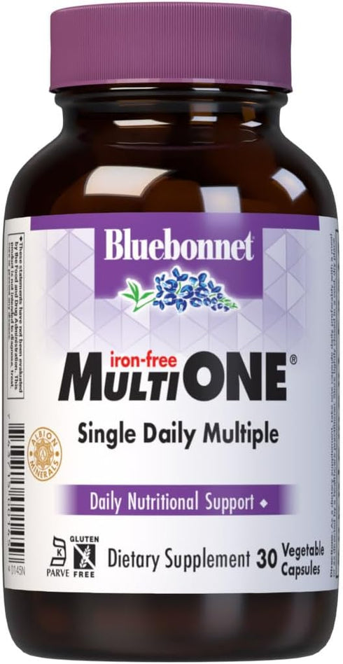 Bluebonnet Nutrition Multi ONE (Iron-Free), Daily Nutritional Support*, Kosher Certified, Gluten-Free, Dairy-Free, Vegetarian Friendly, 30 Vegetab...