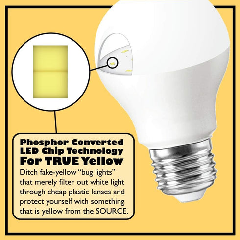 A19 LED Bug Light - Replaces 100W - Yellow Spectrum E26 Medium Outdoor Bulb for Porch Patio & Deck - Upgrade Your Old Painted Incandescent Bug Bul...