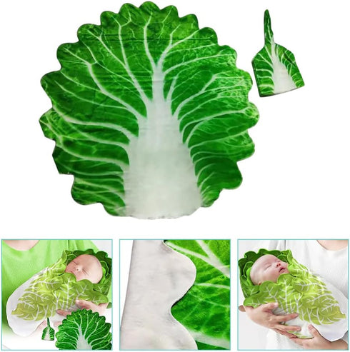 Toddmomy Baby Swaddle Blanket Cabbage Photo Blankets with Hat Infant Swaddle Wrap Unisex Blankets Memory Photography Background Props for Newborn ...