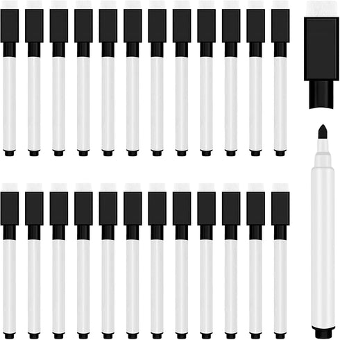 25Pcs Black Magnetic Dry Erase Markers with Eraser Cap, White Board Mini Dry erase Markers Bulk, Fine Point Tip Student White Board Markers for Te...