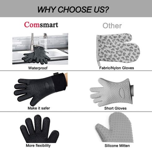 Comsmart BBQ Gloves, Heat Resistant Silicone Grilling Gloves, Long Waterproof BBQ Kitchen Oven Mitts with Inner Cotton Layer for Barbecue, Cooking...