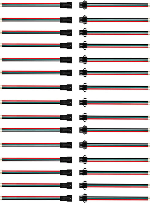 20 Pairs SM JST 3 PIN Wire Connector Cable for WS2812B WS2811 SK6812 LED Strip Lights, 15cm 18 AWG Male and Female without Soldering Light Control...
