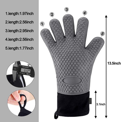 Comsmart BBQ Gloves, Heat Resistant Silicone Grilling Gloves, Long Waterproof BBQ Kitchen Oven Mitts with Inner Cotton Layer for Barbecue, Cooking...