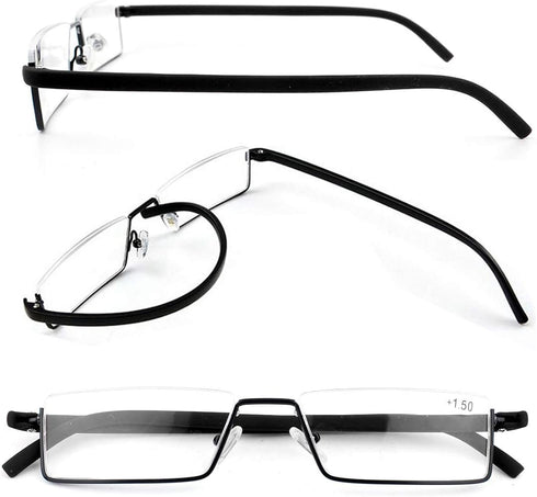 2 Pack Half Frame Reading Glasses for Men and Women Lightweight Computer Readers with Portable Case 1.75...
