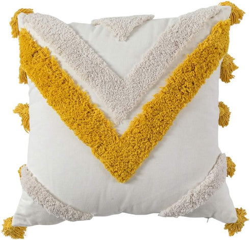 vctops Geometric Embroidery Tufted Throw Pillow Covers 18x18 Inch Farmhouse Cotton Canvas Woven Tufted Tassel Cushion Covers Home Decor (Mustard Y...