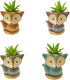 Cute 4.3 Inches Cartoon Fox Shaped Ceramic Indoor Succulent Cactus Vase Flower Plant Pots with Bamboo Tray for Home Garden Office Desktop Decorati...