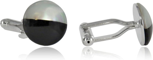 Half-Dipped Black and Faux Mother of Pearl Silver Cufflinks with Presentation Box...