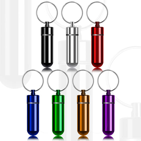 Small Travel Pill Container Holder Keychain - 7 Pack Portable Mini Pocket Pill Case Box Waterproof Metal Small Keychain Pill Holder Container for ...