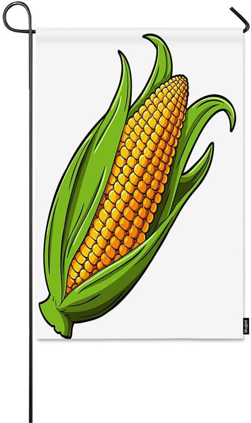 Corn Garden Flag Cartoon Golden Sweet Corn on The White Background Decorative Spring Summer Outdoor House Flag for Garden Yard Lawn 12 x 18 Inch...