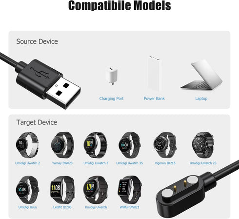 Smartwatch Charger Cable Magnetic Universal USB Charging Cable 2.84mm 2-Pin Devices......