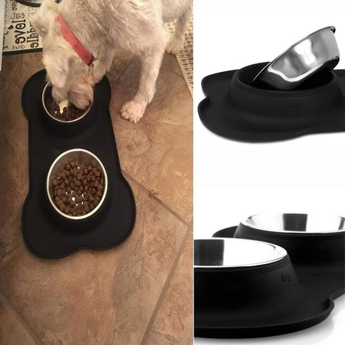 Pet Deluxe Dog Bowls Stainless Steel Dog Bowls with No Spill Skid Resistant Silicone Mat, 24oz 48oz Dog Food and Water Bowl Set Feeder Bowls for S...