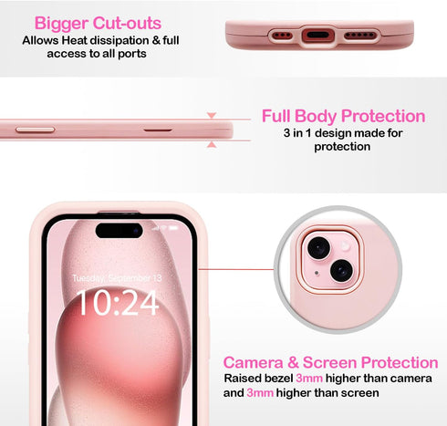 Coolwee Full Body Protective Hybrid 3 in 1 Rugged for iPhone 15 Coral Pink Case - 6.1 inch, Heavy Duty Shockproof for Women with Camera & Screen P...