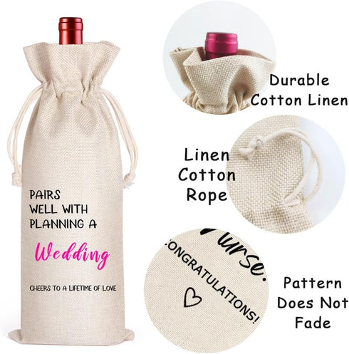 LANBAIHE Wedding Gifts Wine Bag, Wedding Couples, Bride and Groom Wine Gift, Linen Wine Gift Bag,Reusable Wine Bag...