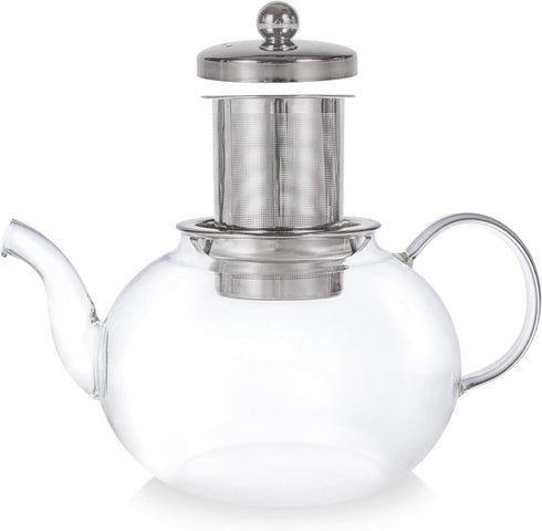 Teabloom Florence Glass Teapot – Heatproof Glass with Removable Stainless Infuser – Stovetop Safe – Tea for One or Two – 24 oz / 700 ml (2-3 Cups)...