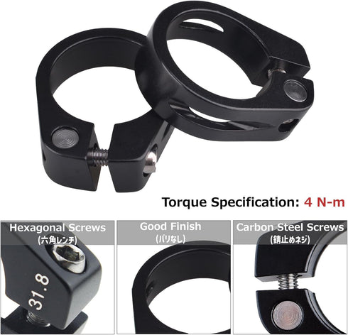 Azarxis Bike Seat Post Clamp Aluminum Alloy Quick Release Bicycle Seatpost Tube Clip 28.6mm 31.8mm 34.9mm for Mountain Bike Road Bike Fixie Gear T...