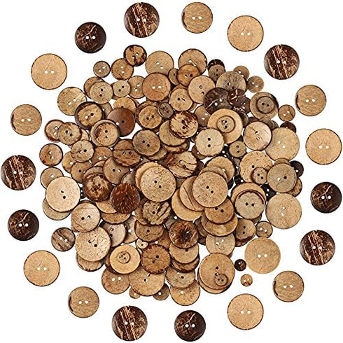 150pcs 5sizes Mix Coconut Shell Natural Wooden Buttons with 2 Holes for DIY Clothing Sewing Craft Decorative...