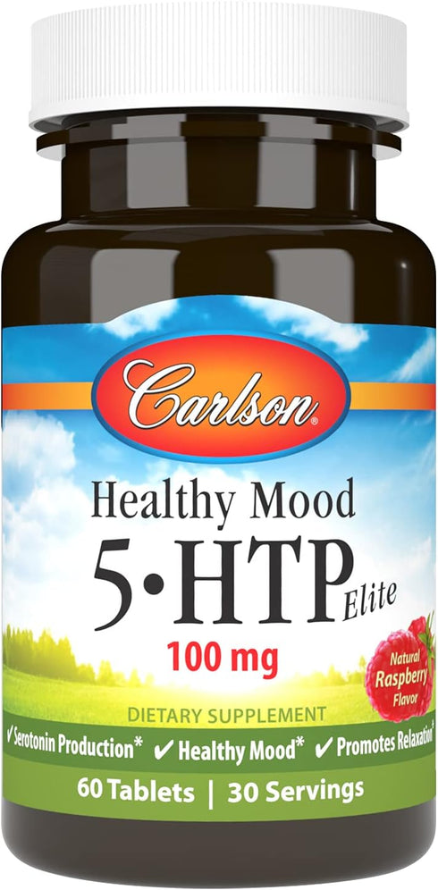 Carlson Healthy Mood 5-HTP Elite 100 mg with Vitamin B6 - Mood Support & Relaxation Supplement - Raspberry Chewable - 60 Tablets...