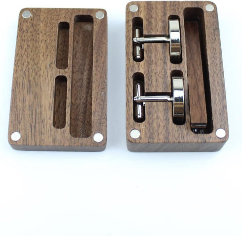 Rustic Walnut Wooden Round Cufflinks Tie Clips Set for Men with Wooden Organizer Box...