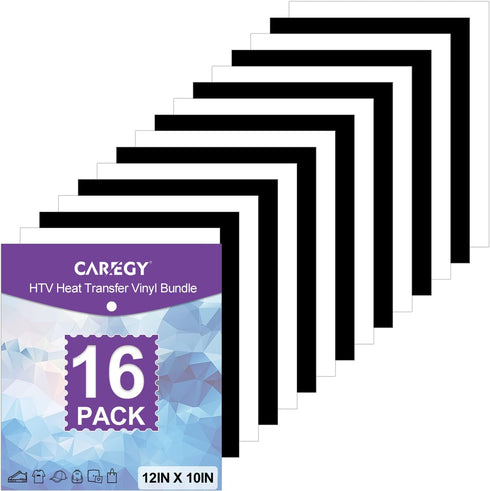 CAREGY Heat Transfer Vinyl HTV Iron on Vinyl for T-Shirts 12 x 10 Inches 16 Sheets (White and Black)...