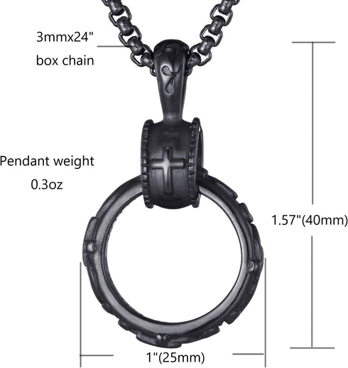 MOO&LEE Men's Stainless Steel Eternity Circle Cross Pendant Neckalce with 24 Inches Link Chain...