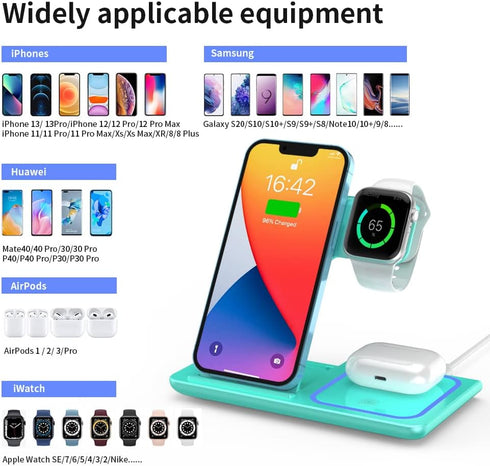 Wireless Charger, 3 in 1 Wireless Charging Station for Apple iPhone/iWatch/Airpods,iPhone 15,14,13,12,11 Series/Pro/Pro Max/XS Max/XR/XS/X/8/Plus,...