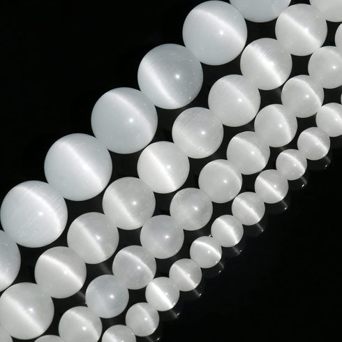 Yochus 8mm White cat-Eye Round Loose Beads Natural Stone Beads for Jewelry Making...