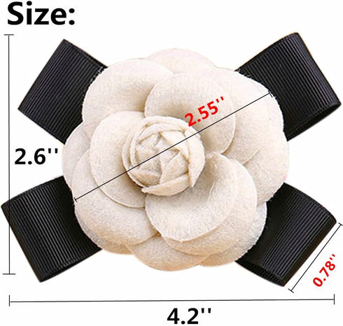 80Hou Elegant Wool Camellia Flower Brooch Vintage Bow Floral Pin...