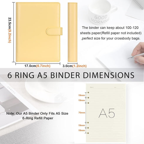 Classycoo A5 Leather Notebook Binder, 6 Ring Binder Planner Notebook Cover for A5 Filler Paper, Loose Leaf Personal Planner Binder Cover with Magn...