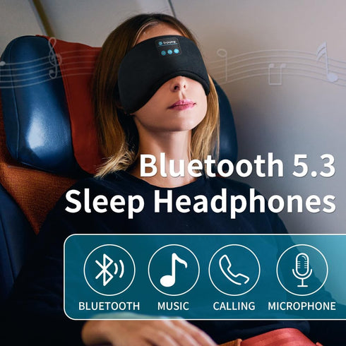 Bluetooth Headphones Headband Eye Mask Wireless Bluetooth Sleep Mask for Side Sleepers Velcro Adjustable Bluetooth 5.2 Speaker Microphones Airplan...