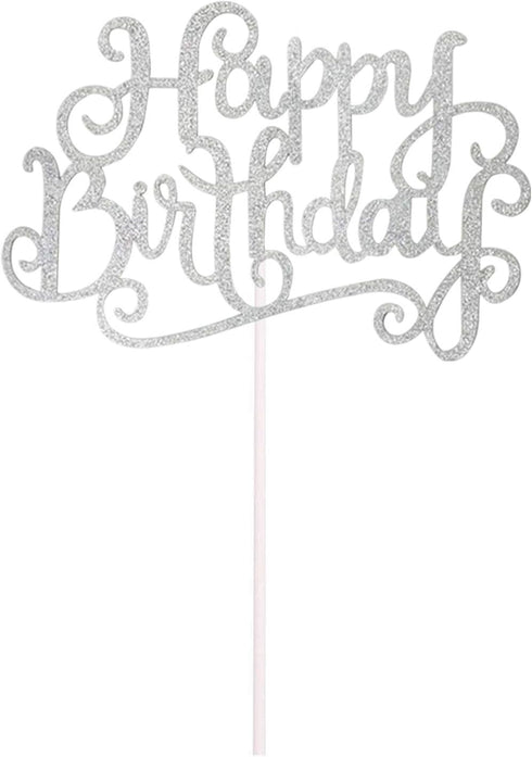 Allazone 1 PCS 'HAPPY BIRTHDAY' Cake Topper & 7 PCS Pentacle Stars Cake Toppers Decoration - Silver...