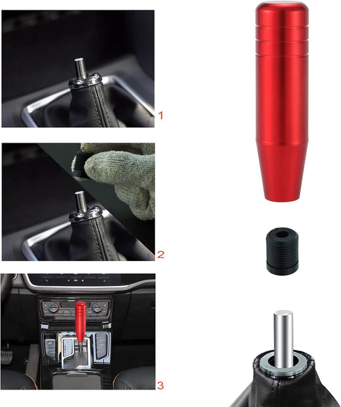 Lunsom 5" Aluminum Gear Lever Shifter Knob Long Alloy Shift Stick Handle Car Automatic Shifting Head Fit Most Manual Transmission Vehicles (Red)...