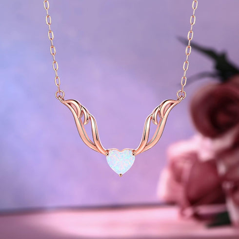 Barzel 18K Rose Gold Plated Created Opal Guardian Angel Necklace for Women, 18 Inches with 2 Inches Extension - Made in Brazil...