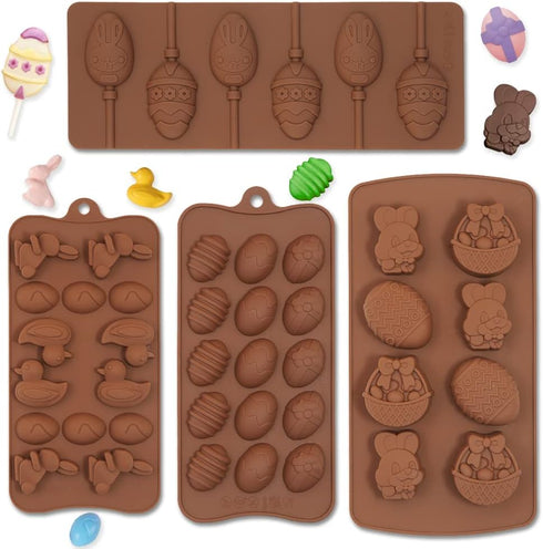 Easter Baking Chocolate Molds,4 Pack Silicone Egg Molds Bunny Duck Resin Biscuit Moulds Ice Candy Gummy Cookie Lollipop Fondant Mould for Kitchen ...