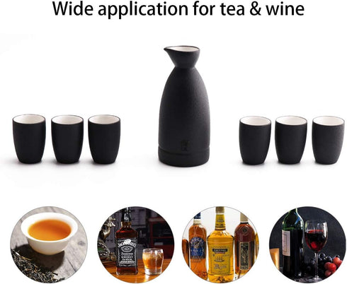 Ceramic Sake Set and Cups + Keep Sake Storage Box, Traditional Porcelain Pottery Saki Drink Set Kit, 7-Piece include 1 Sake Bottle 6 Cups...