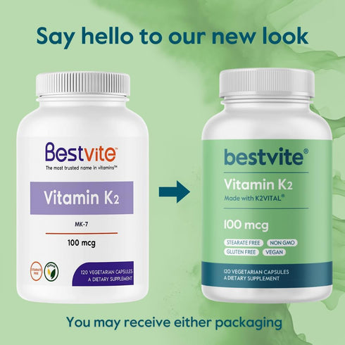 BESTVITE Vitamin K2 100 mcg as MK-7 w/Patented K2VITAL (120 Vegetarian Capsules) - No Stearates - Vegan - Non GMO - Gluten Free...
