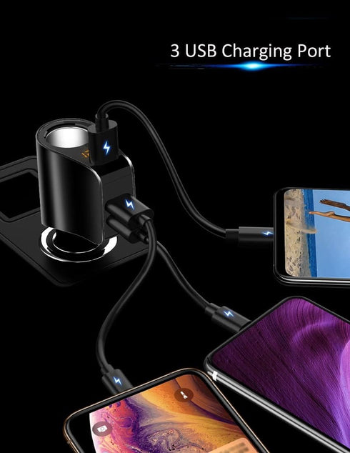 LIHAN Cigarette Lighter Socket Adapter, Car Charger fit for 12V/24V Outlet Plug Splitter with Multi USB Ports, Voltmeter Compatible for iPhone, Ga...