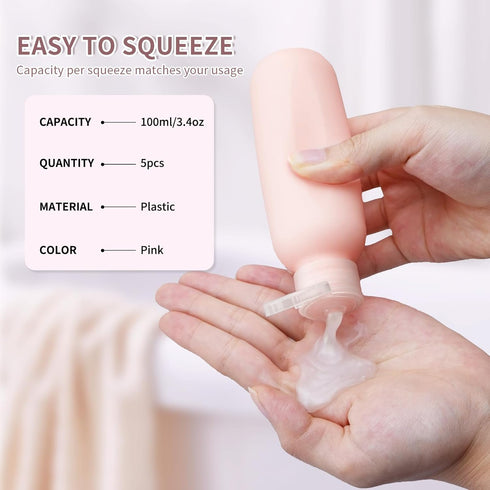 3.4 oz Travel Bottles for Toiletries, Empty Plastic Shampoo Bottle (5PCS) Small Size Container Tsa Approved (100ml, Pink)...