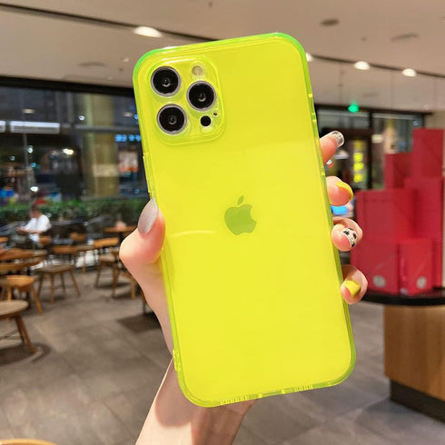 Compatible with iPhone 11 Case, Neon Clear Case with Camera Lens Cover Shell for Women Girls Slim Soft Silicone Protective Transparent Girly Case ...