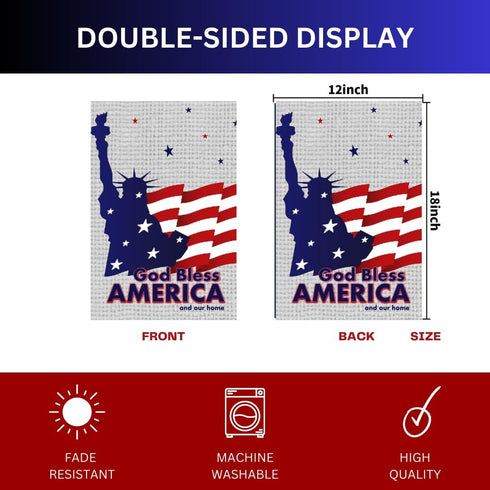 Statue of Liberty Garden Flags, God Bless America Sign 12 x 18 in - Truely Double Sided - also functional for Memorial Day - Garden Decor Outside ...