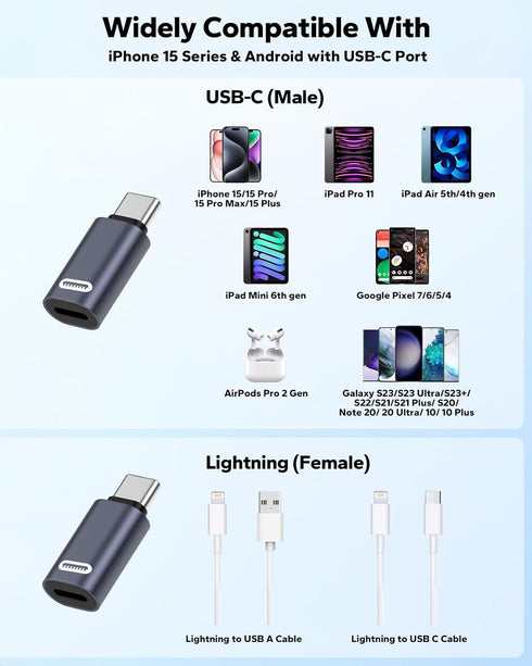 MoKo Lightning Female to USB C Male Adapter 2 Pack, Lightning to USB C Converter for iPhone 15 Series, iPad Pro/Air, iPhone to USB C Adapter for F...