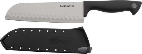 Farberware Edgekeeper 7-Inch Santoku Knife with Self-Sharpening Blade Cover, High Carbon-Stainless Steel Kitchen Knife with Ergonomic Handle, Razo...