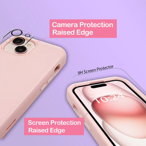 Coolwee Full Body Protective Hybrid 3 in 1 Rugged for iPhone 15 Coral Pink Case - 6.1 inch, Heavy Duty Shockproof for Women with Camera & Screen P...