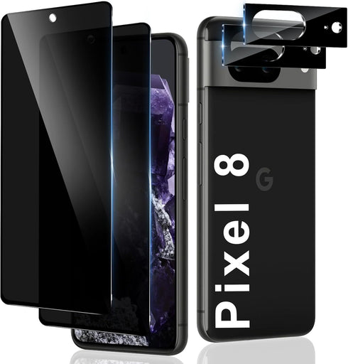LYWHL 2 pack Google Pixel 8 Privacy Screen Protector with 2 pack Camera Lens Protector, Anti Spy Easy Installation Tempered Glass for Google Pixel...