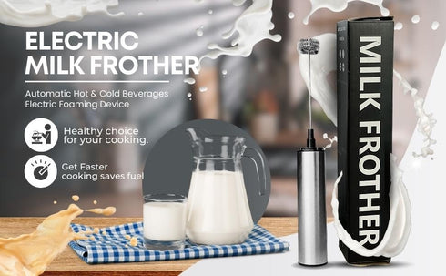 Electric Milk Frother Handheld, Stainless Steel Electric Coffee Frother Battery Operated Whisk Beater Foam Maker High Speed Handheld Foam Maker Dr...