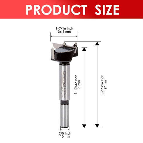 1-7/16" (36.5mm) Forstner Drill Bit for Precise Woodworking with Durable YG8 Carbide Thickness of 2.0mm,This Hinge Cutter Tool is Ideal for Hard W...