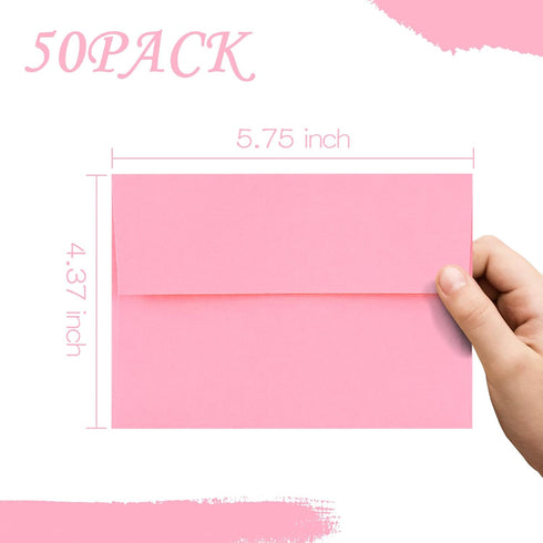 50 Pack A2 Envelopes for Invitations,4.37x5.75 Envelopes,A2 Envelopes Pink Self Seal,Printable Envelopes for Wedding,Invitation,Baby Shower,Envelo...