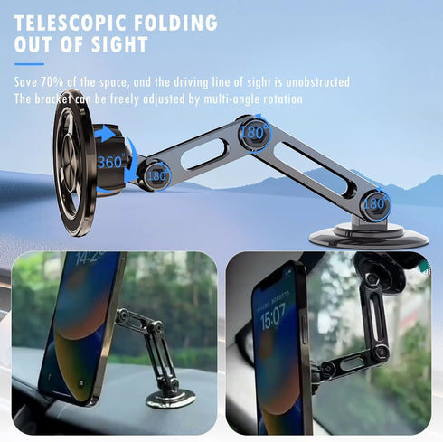 Universal 360° PRO Magnetic Suction Car Phone Holder, Alloy Folding Magnetic Cellphone Holder for Car, Hands Free Adjustable Bracket Dashboard Pho...