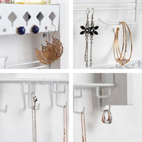 JackCubeDesign - Wood Wall Mount Jewelry Organizer with Metal Hooks for Necklaces, Ring, Earrings (White Wood) - MK460C...