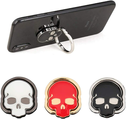 3 Packs Skull Shape Phone Ring Holder in 3 Colors, DaKuan 180° Adjustable Metal Stand Finger Grip Kickstand (Black, White, Red)...